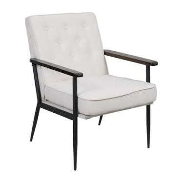 Imagem de Cadeiras de sala de estar com sotaque moderno de meados do século/poltronas de tecido estofadas com pernas de madeira para escritório em casa, quarto, sala de estar/recepção (branca)