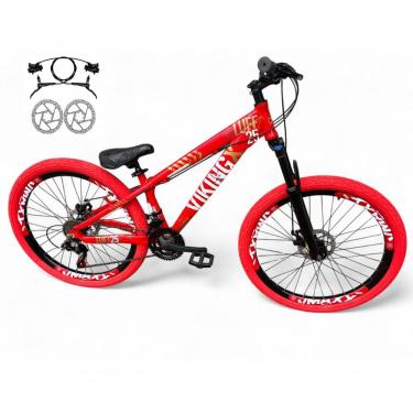 Imagem de Bicicleta Aro 26 Vikingx Tuff Freio Hidráulico 21v Freeride Rodas Vmaxx Suspensão Pneu Flame vermelho X25