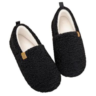 Imagem de Pantufas femininas de espuma viscoelástica para casa, aconchegantes e fechadas, com lã encaracolada, para ambientes internos e externos, Preto, 7.5-8 Women/5.5-6 Men
