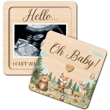 Imagem de Anúncio de gravidez com tema animal, lembrança de avós, porta-retratos de ultrassom, caixa de lembrança de madeira, anúncio de bebê em breve, caixa surpresa para gravidez, presente para avós, amigos e