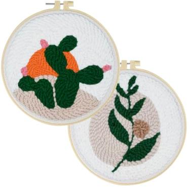 Imagem de Mefatus Kit de agulhas de perfuração para iniciantes, adultos, crianças, kit de bordado com agulha fácil de perfurar, passador, tecido, bordado, argola, tapete, agulha de perfuração