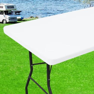 Imagem de homing Toalha de mesa retangular elástica de 1,8 m, capa de mesa de tecido impermeável, toalha de mesa de poliéster lavável para jantar, festa, outono (branca, 76 cm x 183 cm)