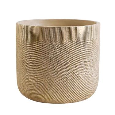 Imagem de Cachepot Vaso De Cimento Bege E Dourado Mart 15,5×18,5cm