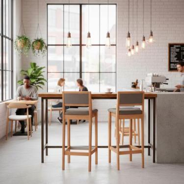 Imagem de Kit 2 Banquetas Assento Encosto Estofado em Linho Hellen cor:mel com l