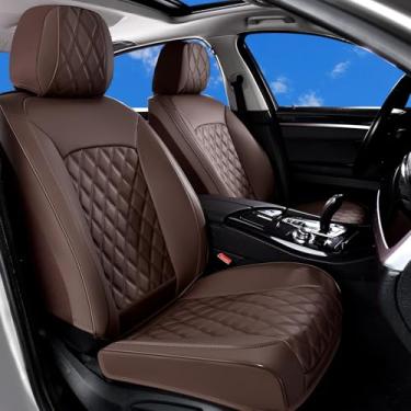 Imagem de Huidasource Capa de assento frontal de café, capa de assento frontal de couro napa, tecido elástico lateral, compatível com airbags, cintos de segurança, ajuste universal para a maioria dos carros