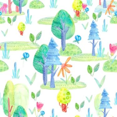 Imagem de VaryStyle Papel de parede bonito floresta descasque e cole aquarela verde desenho animado árvore papel de parede quarto quarto berçário papel de contato floral para armários mural de vinil autoadesivo