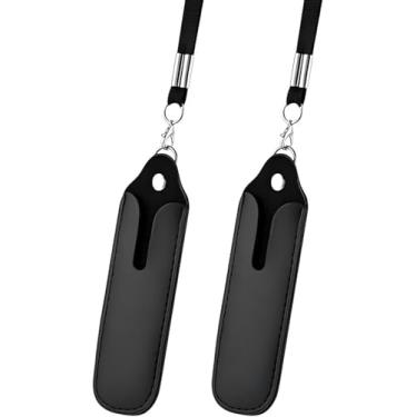Imagem de Pacote com 2 colares de couro sintético com bolsa, clipe para caneta, antiperda, portátil, armazenamento de pescoço, estojo simples, preto