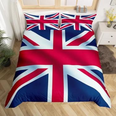 Imagem de Erosebridal Capa de edredom Union Jack, tamanho Queen, retrô com bandeira do Reino Unido, conjunto de cama para crianças, meninos e meninas, decoração de quarto vintage de Londres, conjunto de cama
