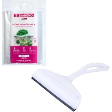 Imagem de Conjunto de 1 Rodo Plástico Multiuso Branco com Raspador 18cm + 1 Saco Abre e Fecha Hermético de 1 Litro