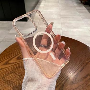 Imagem de HJZSZX Capa magnética de acrílico transparente e rígida com carregamento sem fio para iPhone 16 Pro Max (para iPhone 16 Pro Max/dourada)