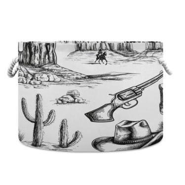 Imagem de JUZIHAI Cesto de armazenamento grande de cowboy desenhado à mão, cesto de roupa suja dobrável à prova d'água com alças de corda de algodão para organização doméstica no quarto, banheiro e carro