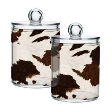 Imagem de Qilmy Pacote com 2 suportes Qtip de couro de vaca marrom branco, frascos de boticário de 400 ml, vasilha organizadora de banheiro para Qtips, cotonetes, bolas de algodão, almofadas cosméticas
