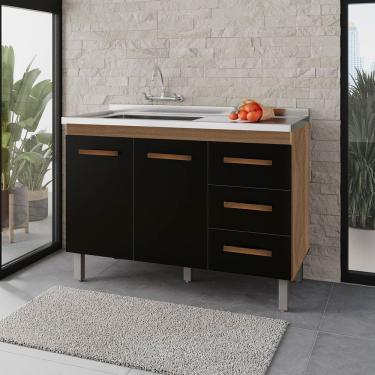 Imagem de Balcão Rosa 2 Portas 3 Gaveta Cozinha Mb1 120cm Cor Savana Preto