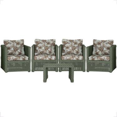 Imagem de Mesa E 4 Poltronas Madri Corda Náutica Estofado 6 Trama Verde