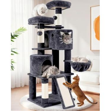 Imagem de PURRLATO Torre de árvore grande com vários níveis de 167 cm para gatos/gatinhos internos, torre para gatos Mordern com postes para arranhar sisal, condomínios e rede, poleiros, rampa para escalada