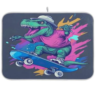 Imagem de Tapetes de secagem de pratos de dinossauro para skate 40,6 cm x 45,7 cm, escorredor de pratos, almofada de secagem absorvente, acessórios de cozinha