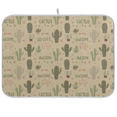 Imagem de Cactus Tapete de secagem de pratos fofo 45,7 cm x 61 cm almofada de drenagem de pratos reversível tapete de café tapete protetor de bancada