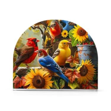 Imagem de Suporte de guardanapo de pássaros de jardim de outono para guardanapos de jantar, suporte de guardanapo acrílico para cozinha, suporte de guardanapo vertical para decoração de mesa de sala de jantar,