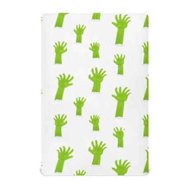 Imagem de Wassud Lençóis de berço respiráveis com mãos de zumbi verde, capas de colchão de berço com elástico 71 x 132 cm, lençol de bebê neutro para meninos e meninas (serve para berço padrão e pacote e
