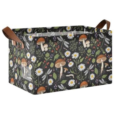 Imagem de Cestas decorativas dobráveis para decoração de casa com alças, 43 x 29 x 25 cm, organizador de roupas de cogumelos selvagens, 1 pacote