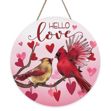 Imagem de Bolisom Placa de madeira Hello Love com corações vermelhos e rosa para o dia dos namorados, decoração de casa, decoração de casa, guirlanda de madeira para decoração de casa, decoração de parede