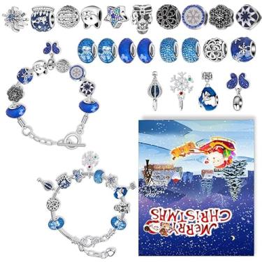 Imagem de ZJchao Kit de Fabricação de Pulseira de Natal, Contas de Artesanato DIY Com Pingente de maçã de Floco de Neve de árvore de Natal de Liga, para Meninas, Crianças, Caixa de Presente, (Tipo 3)