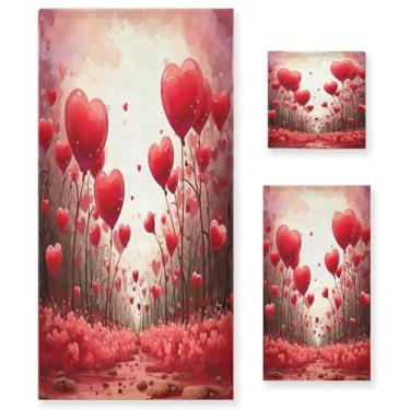 Imagem de Wassud Heart Love (2) conjunto de 3 toalhas de banho para dia dos namorados, toalhas super macias e absorventes para banheiro, toalhas de banho de secagem rápida, toalha de banho para academia, spa