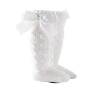 Imagem de Meias De Algodão Para Meninas Bebês Até O Joelho Com Laço Grande Meias