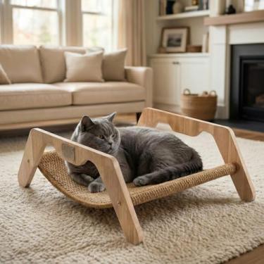 Imagem de ORDORA Cama e arranhador 2 em 1 para gatos – Cama elevada para gatos internos com capa fofa, sofá moderno para gatos e móveis para arranhar e descansar