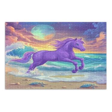 Imagem de Quebra-cabeça de cavalo pôr do sol roxo 500 peças, quebra-cabeças jiggy para adultos, jogos divertidos para adultos