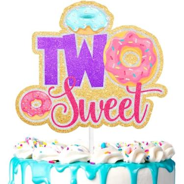 Imagem de Sweet TWO Cake Topper Kids Donut Theme Happy Birthday Dessert Decoration, Boys and Girls Birthday Party, Chef Baking Party Candyland Decoration Supplies