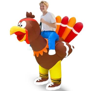 Imagem de Camlinbo Fantasia de Peru Inflável para Adultos, Ação de Graças, Fantasia Divertida de Peru Driver, Soprador Integrado, Vermelho de Peru Esportivo, Inflável para Homens e Mulheres, Dia de Ação de