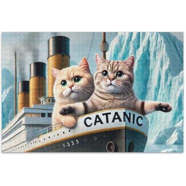 Imagem de Quebra-cabeça Gatos fofos Titanic Kitten 500 peças para adultos pintura animal mordaça presente quebra-cabeça família elefante branco presentes, 51 x 35 centímetros