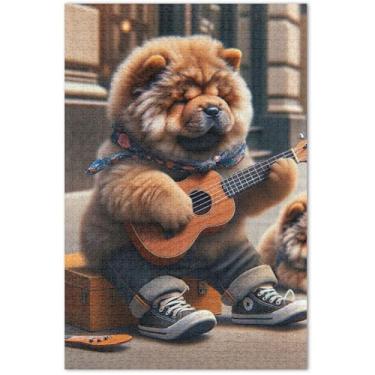 Imagem de Quebra-cabeça de cachorro Ukulele Chow Chow Dog 1000 peças para adultos, presentes tecnológicos, cenário, arte floral, 75 x 40 cm