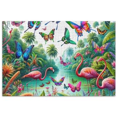 Imagem de Quebra-cabeça de borboletas flamingos tropicais 1000 peças para adultos pintura artística quebra-cabeças divertidos para adultos elefante branco presentes engraçados