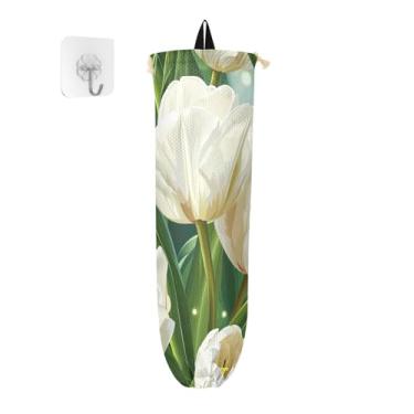 Imagem de Suporte de sacola de compras de tulipas brancas, organizador de sacolas plásticas de cozinha, armazenamento de recipiente de plástico