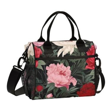 Imagem de Sacolas de almoço com isolamento de zíper com quatro flores de peônia, organizador de almoço para adultos, lancheira de viagem, P