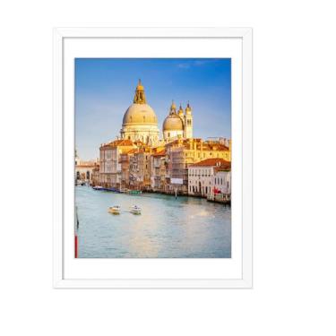 Imagem de wyooxoo Porta-retrato 45,7 x 61,8 cm feito de madeira maciça com moldura branca para exibição de fotos 40,6 x 50,8 cm com tapete ou 45,7 x 61 cm sem tapete, moldura colorida para montagem horizontal