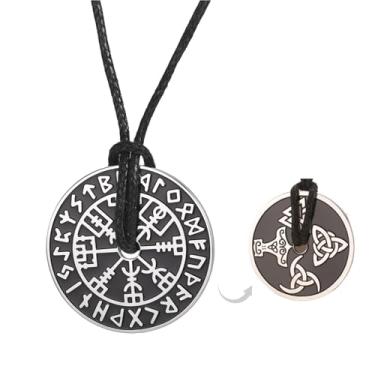 Imagem de PDOUSELF Colar de bússola viking, colar viking para homens, dupla face com martelo de Thor, nó celta, símbolo de chifre de odin, colares nórdicos para presente para homens e mulheres pagãs