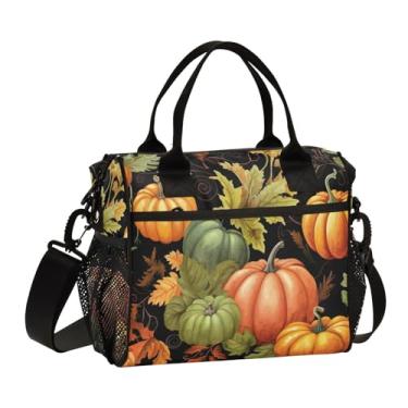 Imagem de GAIGEO Lancheira de abóboras e folhas com suporte para bebidas, lancheiras térmicas para mulheres, lancheiras femininas para trabalho, M