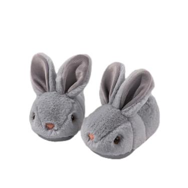 Imagem de Pantufas infantis de coelho, crianças, meninos, meninas, animais fofos, macios, de pelúcia para casa, para uso interno, inverno, quarto, antiderrapante, coelho, sapatos quentes, Cinza, 8-9.5 Toddler