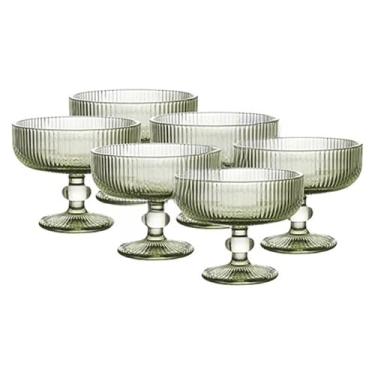 Imagem de TaçAs De Vidro Caneladas Em Tons De Rubi, Requintado Conjunto Para Sobremesas E Bebidas(Verde)