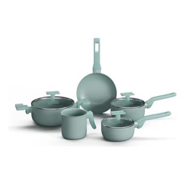 Imagem de Conjunto de panelas de cinco peças, verde claro