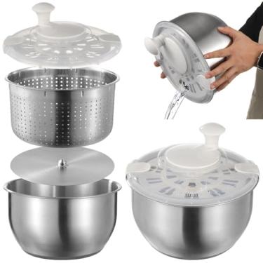 Imagem de Spinner de salada grande de aço inoxidável, conjunto de coador de legumes, girador de frutas com tampa autotravante