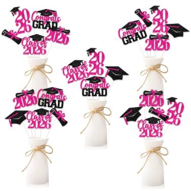 Imagem de Wonmelody Ccongrats Grad Centerpiece Sticks Hot Pink Graduation Table Centerpieces 2026 Congrats Grad Table Toppers Set Glitter Cap Diploma Designs for Girls Class of 2026 Party Decor for Graduation