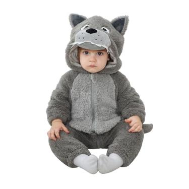 Imagem de TONWHAR Toddlers Animal Costume Unisex Baby's Warm Halloween Outfits Kids Dress Up Jumpsuits Rompers(3-6M,Wolf)