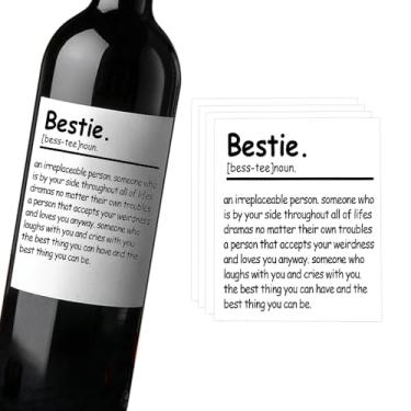 Imagem de Bestie Gifts for Best Friend Adesivos de garrafa de vinho, 4 peças, etiquetas de vinho para garrafas, presente de aniversário para melhores amigas, presentes de amizade para mulheres, irmãs, champanhe