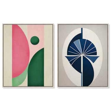 Imagem de Conjunto de 2 arte de parede para sala de estar com estampa geométrica geométrica dourada da Art Remedy, moldura prateada, 61 x 76 cm