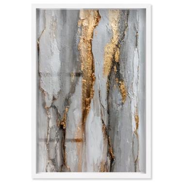 Imagem de Golden Fissure Shadowbox Print Abstract Wall Art por Art Remedy, moldura branca, 28 x 40 cm