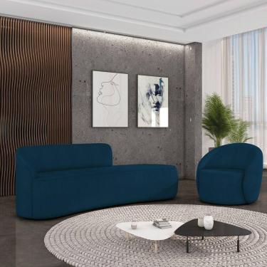 Imagem de Sofá 4 Lugares Orgânico 220cm Morgan E Poltrona Lua Bouclê Azul D03 - D`rossi